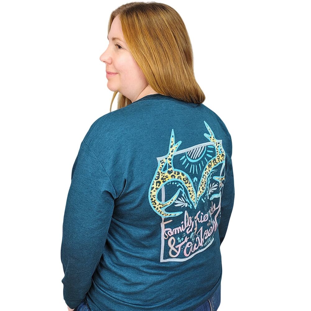 NWT Realtree Women’s XL Long Sleeve Blue T-Shirt Deer Antlers Logo Outdoor Camp - Picture 3 of 9